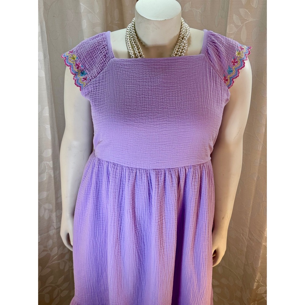 Lavender Purple Gauze Embroidered Flutter Sleeve Midi Dress Girls junior 16/18 - Picture 8 of 12
